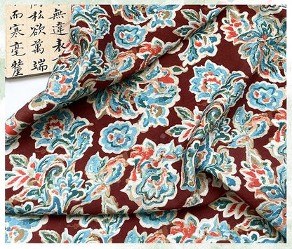 Cinnabar Blue Printed Cotton Fabric by Yard, Chinese Indigo Dye Textile, Vintage Oriental Cotton Fabric for Quilting Sewing Crafts, 59"Wide