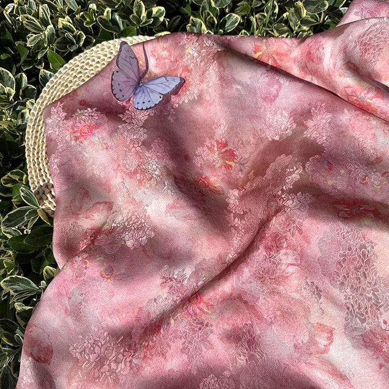Luxury Peach Xiangyunsha Fabric, Soft Rayon Jacquard Textile with Elegant Drape for Cheongsam Couture Decor, 59"Wide