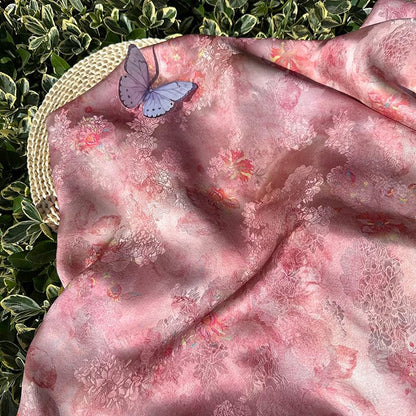 Luxury Peach Xiangyunsha Fabric, Soft Rayon Jacquard Textile with Elegant Drape for Cheongsam Couture Decor, 59"Wide