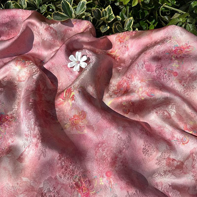 Luxury Peach Xiangyunsha Fabric, Soft Rayon Jacquard Textile with Elegant Drape for Cheongsam Couture Decor, 59"Wide
