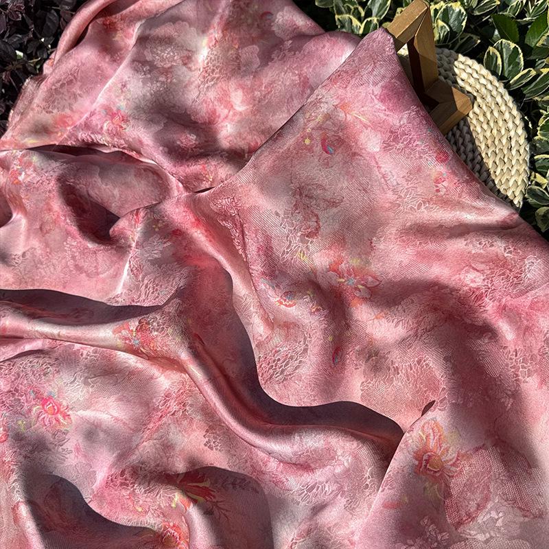 Luxury Peach Xiangyunsha Fabric, Soft Rayon Jacquard Textile with Elegant Drape for Cheongsam Couture Decor, 59"Wide