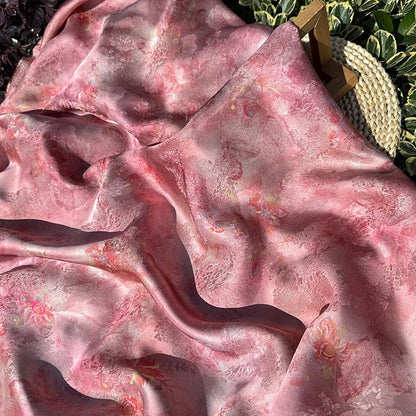 Luxury Peach Xiangyunsha Fabric, Soft Rayon Jacquard Textile with Elegant Drape for Cheongsam Couture Decor, 59"Wide