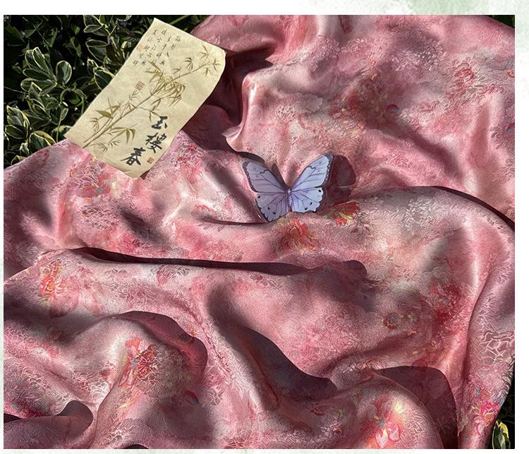 Luxury Peach Xiangyunsha Fabric, Soft Rayon Jacquard Textile with Elegant Drape for Cheongsam Couture Decor, 59"Wide