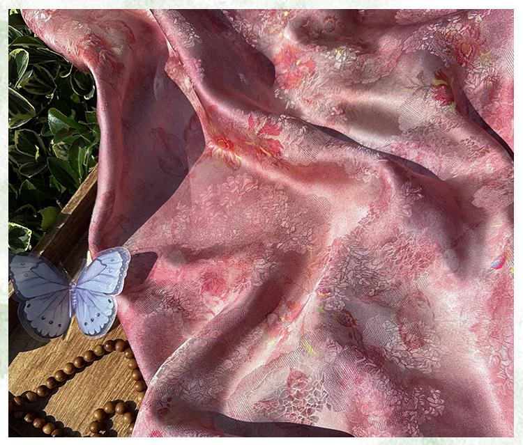 Luxury Peach Xiangyunsha Fabric, Soft Rayon Jacquard Textile with Elegant Drape for Cheongsam Couture Decor, 59"Wide