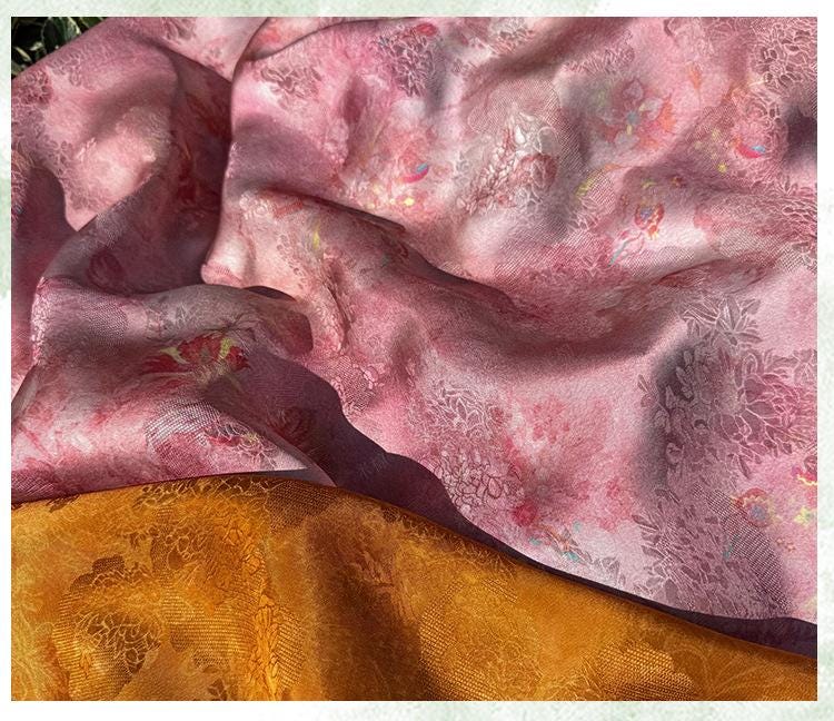 Luxury Peach Xiangyunsha Fabric, Soft Rayon Jacquard Textile with Elegant Drape for Cheongsam Couture Decor, 59"Wide