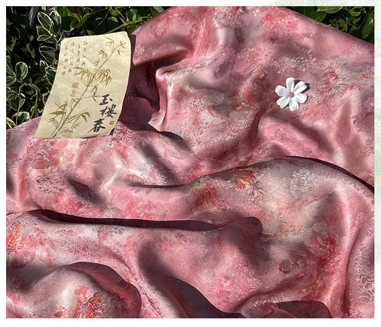 Luxury Peach Xiangyunsha Fabric, Soft Rayon Jacquard Textile with Elegant Drape for Cheongsam Couture Decor, 59"Wide