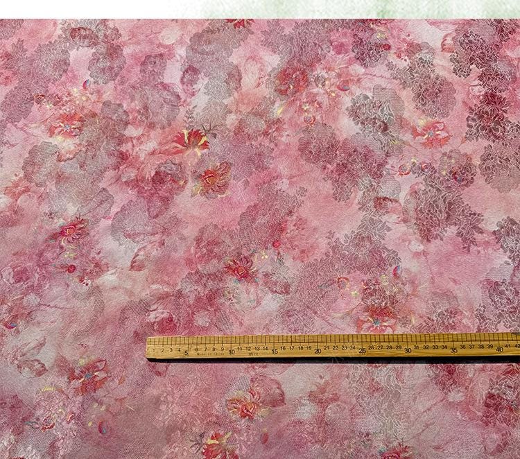 Luxury Peach Xiangyunsha Fabric, Soft Rayon Jacquard Textile with Elegant Drape for Cheongsam Couture Decor, 59"Wide