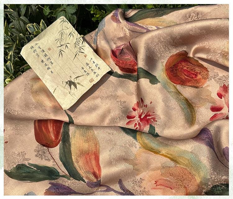 Tulip Glow Xiangyunsha Fabric by Yard, Soft Rayon Jacquard Textile, Chinese Elegant Draped Fabric for Dresses Hanfu Sewing, 59"Wide