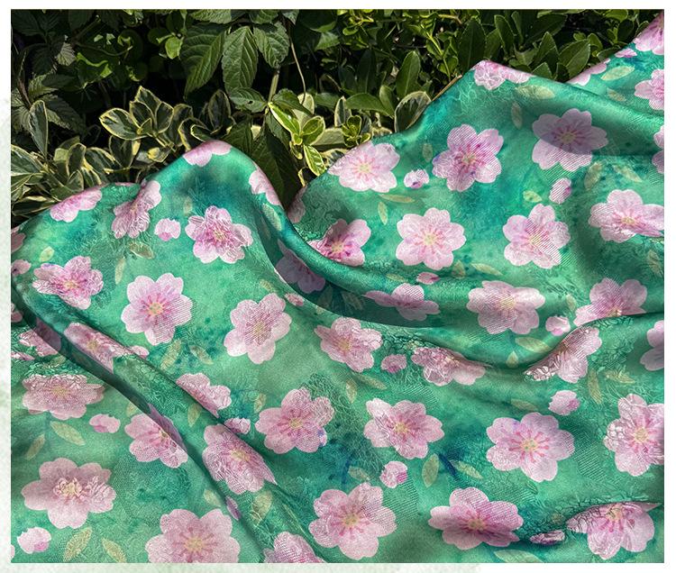 Cherry Blossom Xiangyunsha Fabric by Yard, Soft Rayon Jacquard Textile, Chinese Elegant Draped Fabric for Dresses Hanfu Sewing, 59"Wide