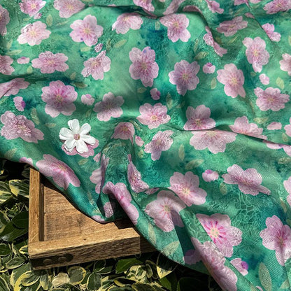 Cherry Blossom Xiangyunsha Fabric by Yard, Soft Rayon Jacquard Textile, Chinese Elegant Draped Fabric for Dresses Hanfu Sewing, 59"Wide