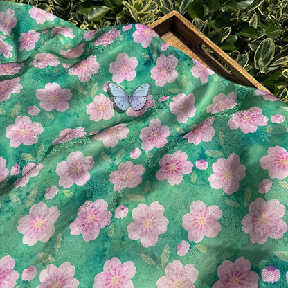 Cherry Blossom Xiangyunsha Fabric by Yard, Soft Rayon Jacquard Textile, Chinese Elegant Draped Fabric for Dresses Hanfu Sewing, 59"Wide