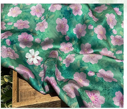 Cherry Blossom Xiangyunsha Fabric by Yard, Soft Rayon Jacquard Textile, Chinese Elegant Draped Fabric for Dresses Hanfu Sewing, 59"Wide