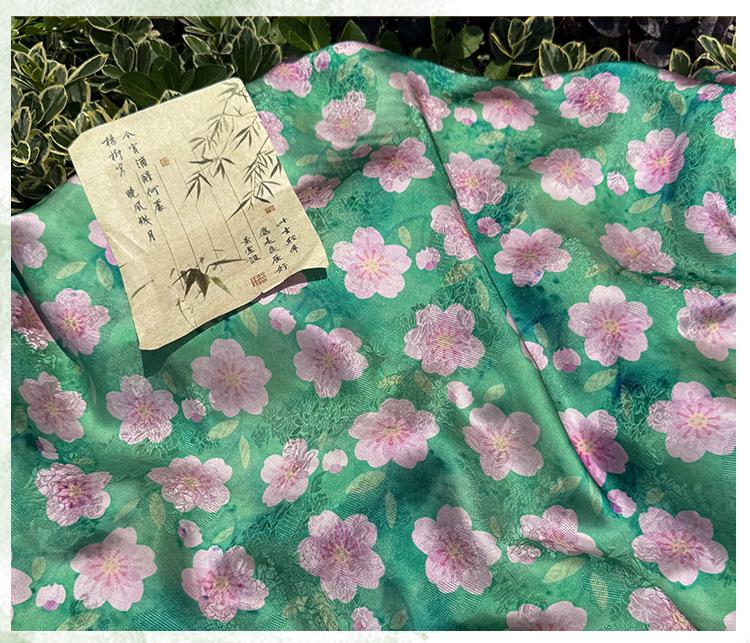 Cherry Blossom Xiangyunsha Fabric by Yard, Soft Rayon Jacquard Textile, Chinese Elegant Draped Fabric for Dresses Hanfu Sewing, 59"Wide