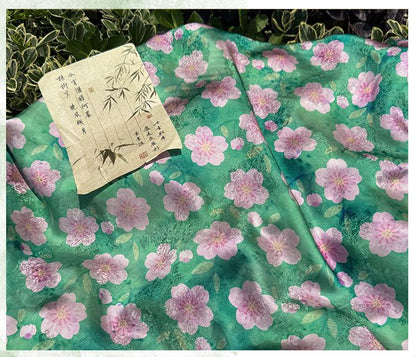 Cherry Blossom Xiangyunsha Fabric by Yard, Soft Rayon Jacquard Textile, Chinese Elegant Draped Fabric for Dresses Hanfu Sewing, 59"Wide