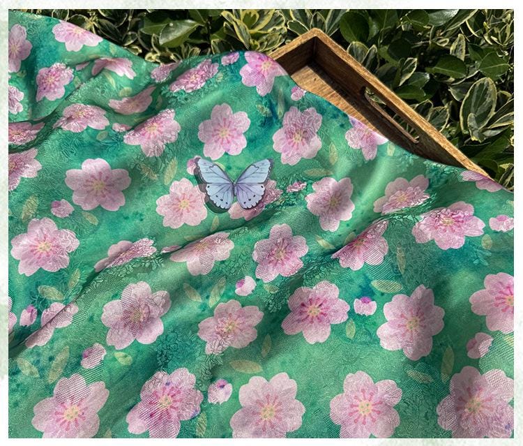 Cherry Blossom Xiangyunsha Fabric by Yard, Soft Rayon Jacquard Textile, Chinese Elegant Draped Fabric for Dresses Hanfu Sewing, 59"Wide