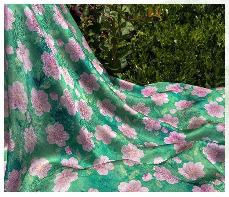 Cherry Blossom Xiangyunsha Fabric by Yard, Soft Rayon Jacquard Textile, Chinese Elegant Draped Fabric for Dresses Hanfu Sewing, 59"Wide