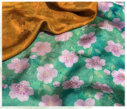Cherry Blossom Xiangyunsha Fabric by Yard, Soft Rayon Jacquard Textile, Chinese Elegant Draped Fabric for Dresses Hanfu Sewing, 59"Wide