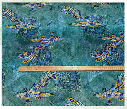 Teal Phoenix Xiangyunsha Fabric by Yard, Chinese Rayon Jacquard Silk Textile, Soft Draped Oriental Fabric for Hanfu Dress Sewing, 59"Wide