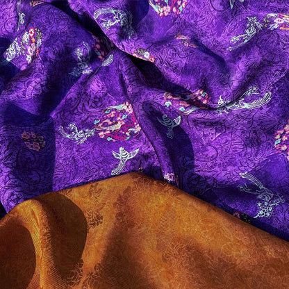 Purple Phoenix Xiangyunsha Fabric by Yard, Soft Draped Jacquard Rayon Textile, Chinese Oriental Fabric for Hanfu Dress Sewing, 59"Wide