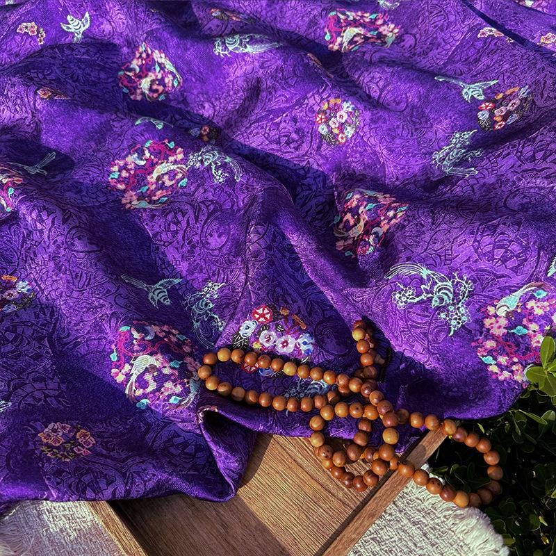 Purple Phoenix Xiangyunsha Fabric by Yard, Soft Draped Jacquard Rayon Textile, Chinese Oriental Fabric for Hanfu Dress Sewing, 59"Wide
