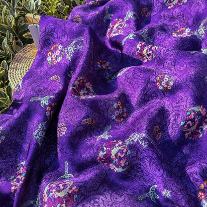Purple Phoenix Xiangyunsha Fabric by Yard, Soft Draped Jacquard Rayon Textile, Chinese Oriental Fabric for Hanfu Dress Sewing, 59"Wide