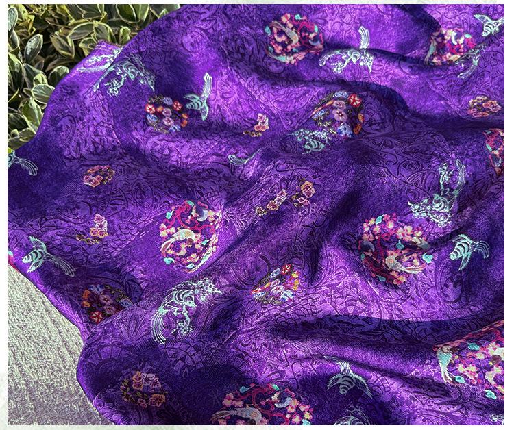 Purple Phoenix Xiangyunsha Fabric by Yard, Soft Draped Jacquard Rayon Textile, Chinese Oriental Fabric for Hanfu Dress Sewing, 59"Wide