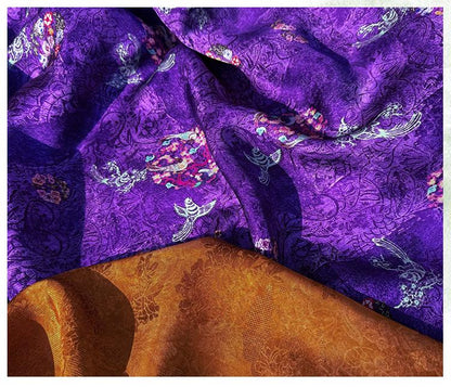 Purple Phoenix Xiangyunsha Fabric by Yard, Soft Draped Jacquard Rayon Textile, Chinese Oriental Fabric for Hanfu Dress Sewing, 59"Wide