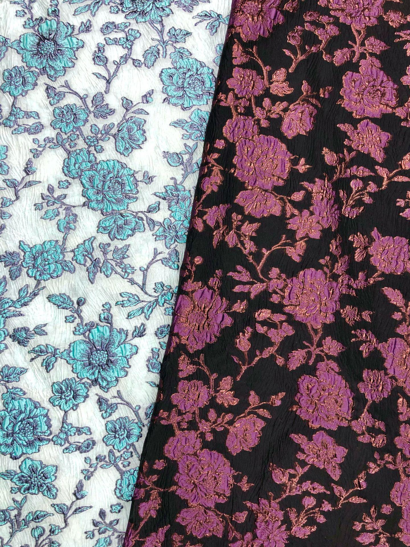 Embossed Peony Metallic Jacquard Fabric, Vintage Floral Brocade Upholstery Material, Luxury Decorative Fabric for Curtains, Sofa, Home Decor