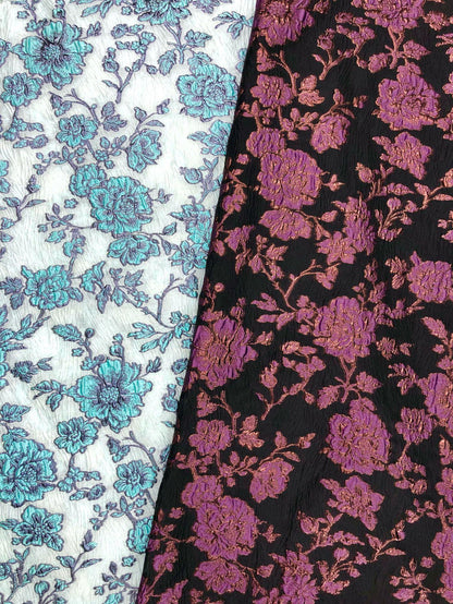 Embossed Peony Metallic Jacquard Fabric, Vintage Floral Brocade Upholstery Material, Luxury Decorative Fabric for Curtains, Sofa, Home Decor
