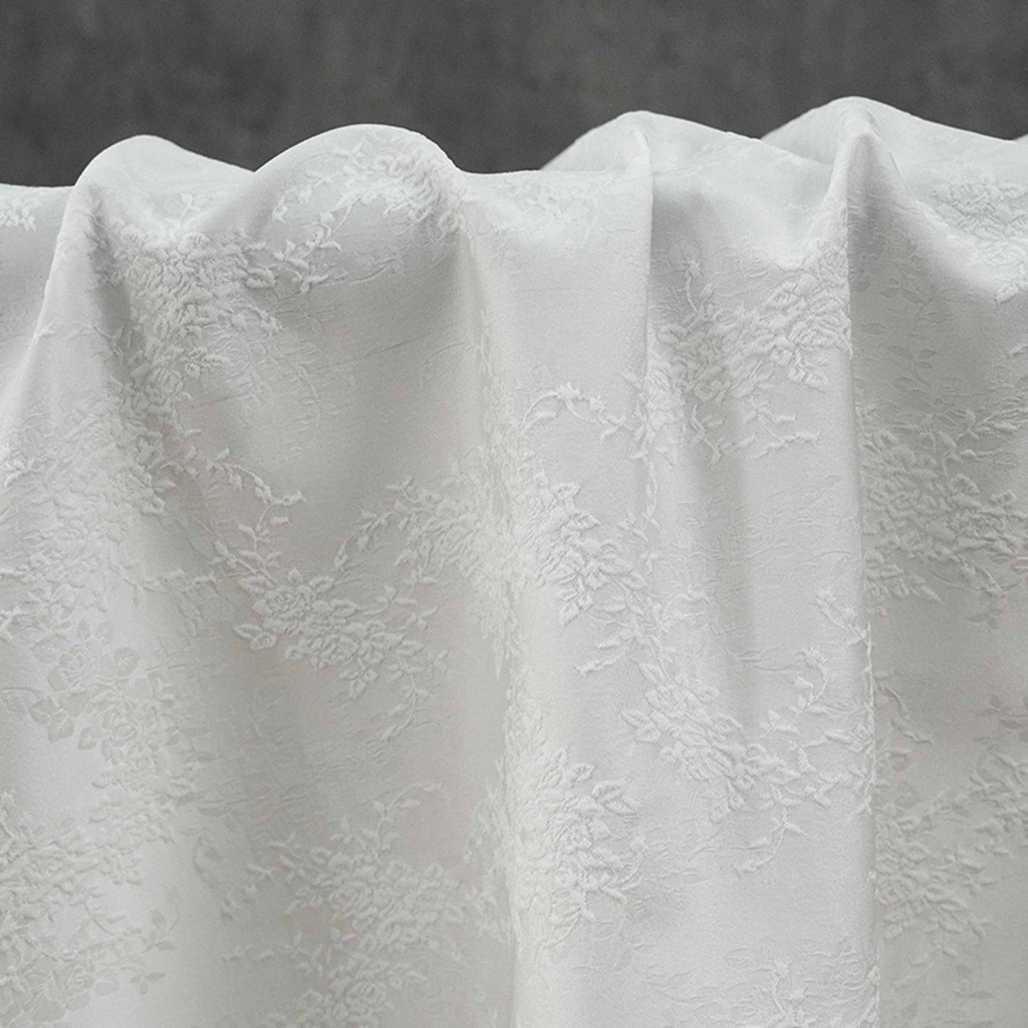 White Embossed Floral Jacquard Fabric, 3D Textured Ivory Brocade Material, Luxury Wedding Dress, Curtain & Home Decor Fabric