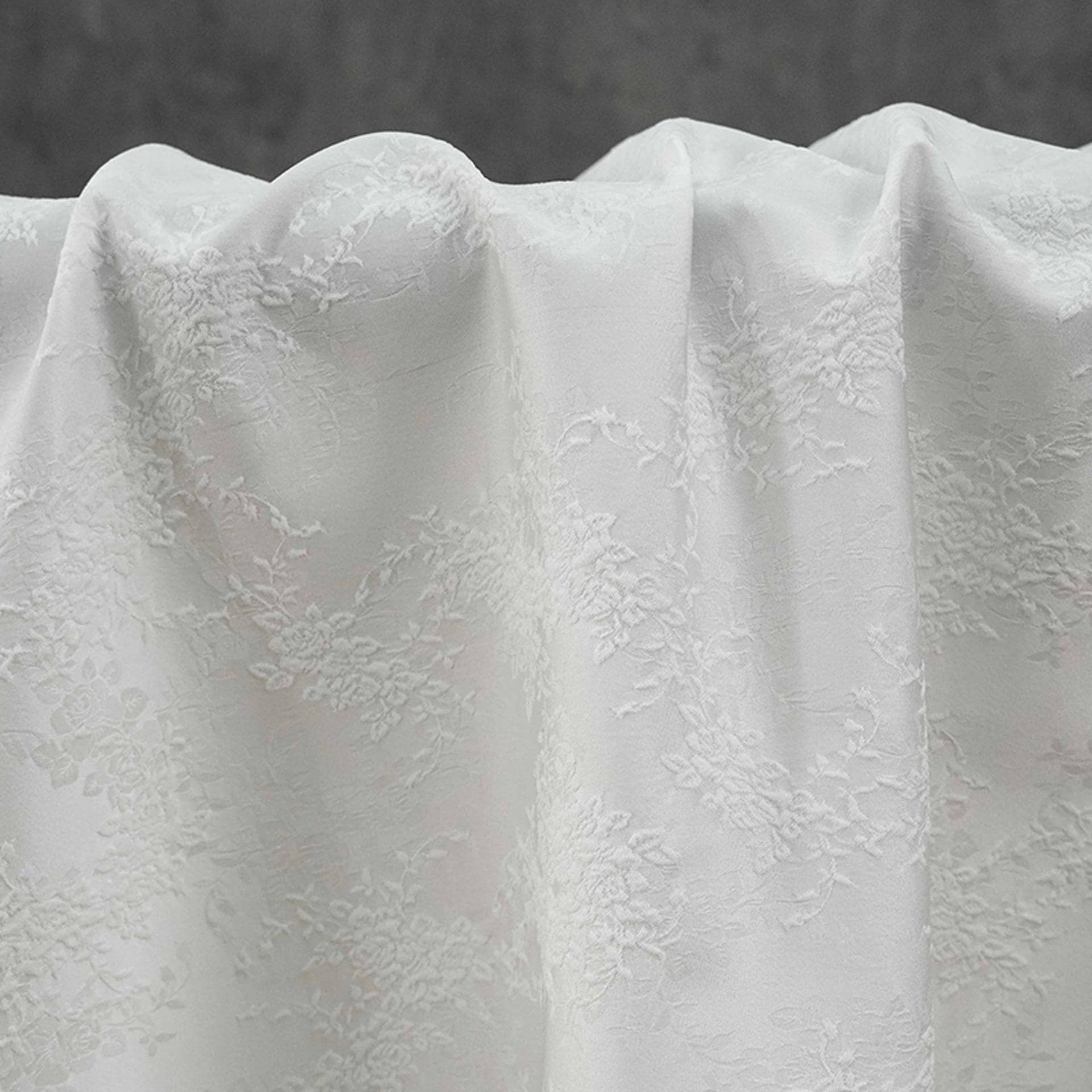 White Embossed Floral Jacquard Fabric, 3D Textured Ivory Brocade Material, Luxury Wedding Dress, Curtain & Home Decor Fabric
