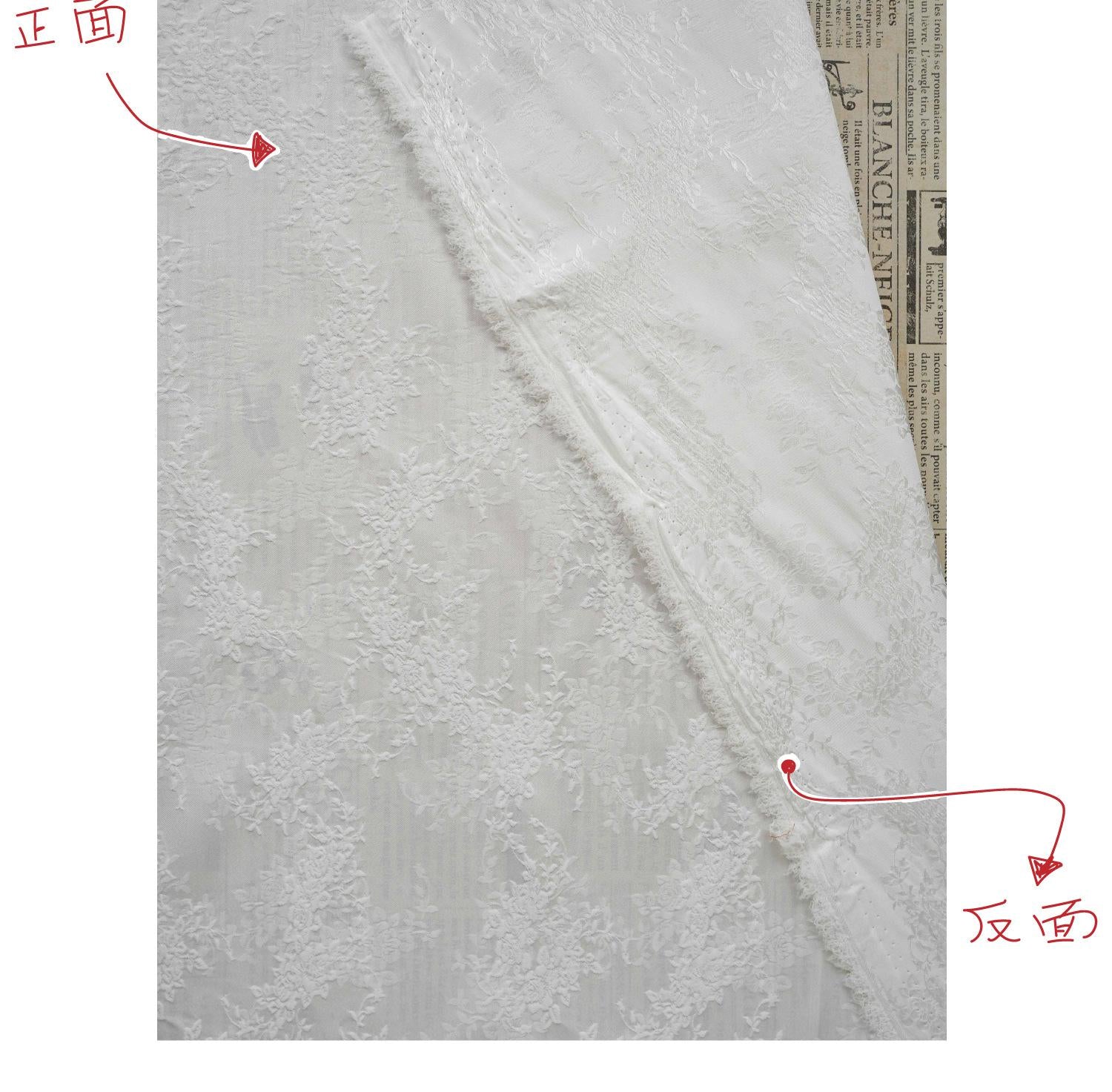 White Embossed Floral Jacquard Fabric, 3D Textured Ivory Brocade Material, Luxury Wedding Dress, Curtain & Home Decor Fabric