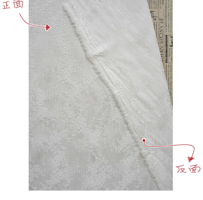 White Embossed Floral Jacquard Fabric, 3D Textured Ivory Brocade Material, Luxury Wedding Dress, Curtain & Home Decor Fabric