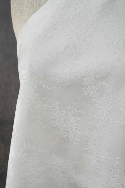 White Embossed Floral Jacquard Fabric, 3D Textured Ivory Brocade Material, Luxury Wedding Dress, Curtain & Home Decor Fabric