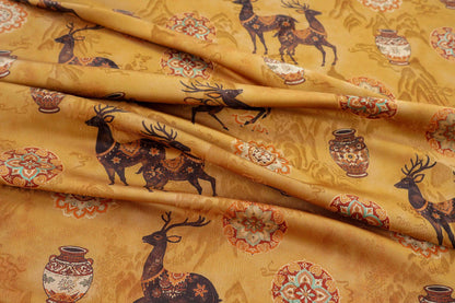Chinese Blessing Deer Jacquard Fabric, Luxury Brocade Upholstery Textile, Traditional Fulu Deer Pattern Fabric, 59" Wide By The Yard, 59"W