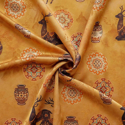 Chinese Blessing Deer Jacquard Fabric, Luxury Brocade Upholstery Textile, Traditional Fulu Deer Pattern Fabric, 59" Wide By The Yard, 59"W