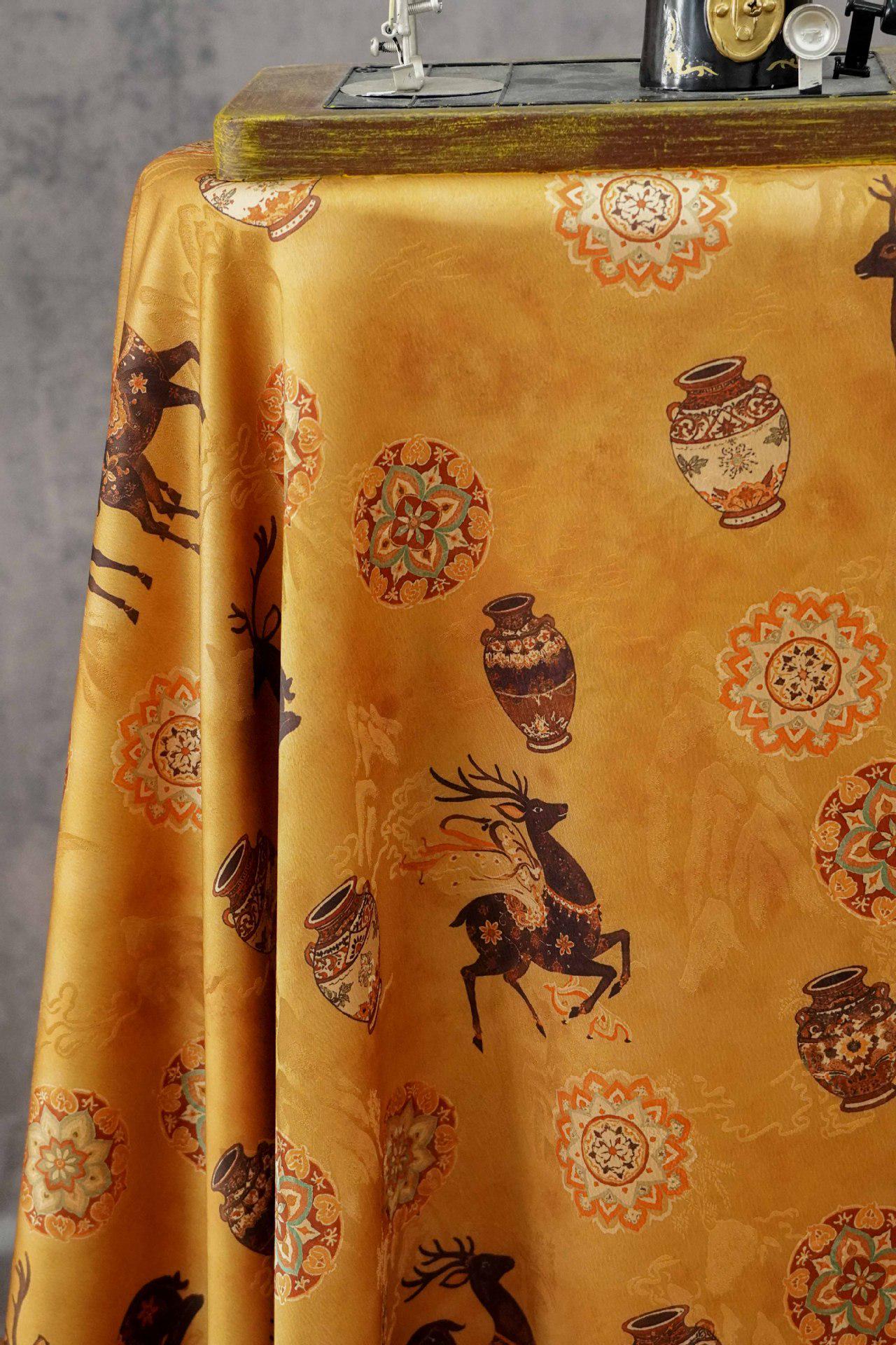 Chinese Blessing Deer Jacquard Fabric, Luxury Brocade Upholstery Textile, Traditional Fulu Deer Pattern Fabric, 59" Wide By The Yard, 59"W