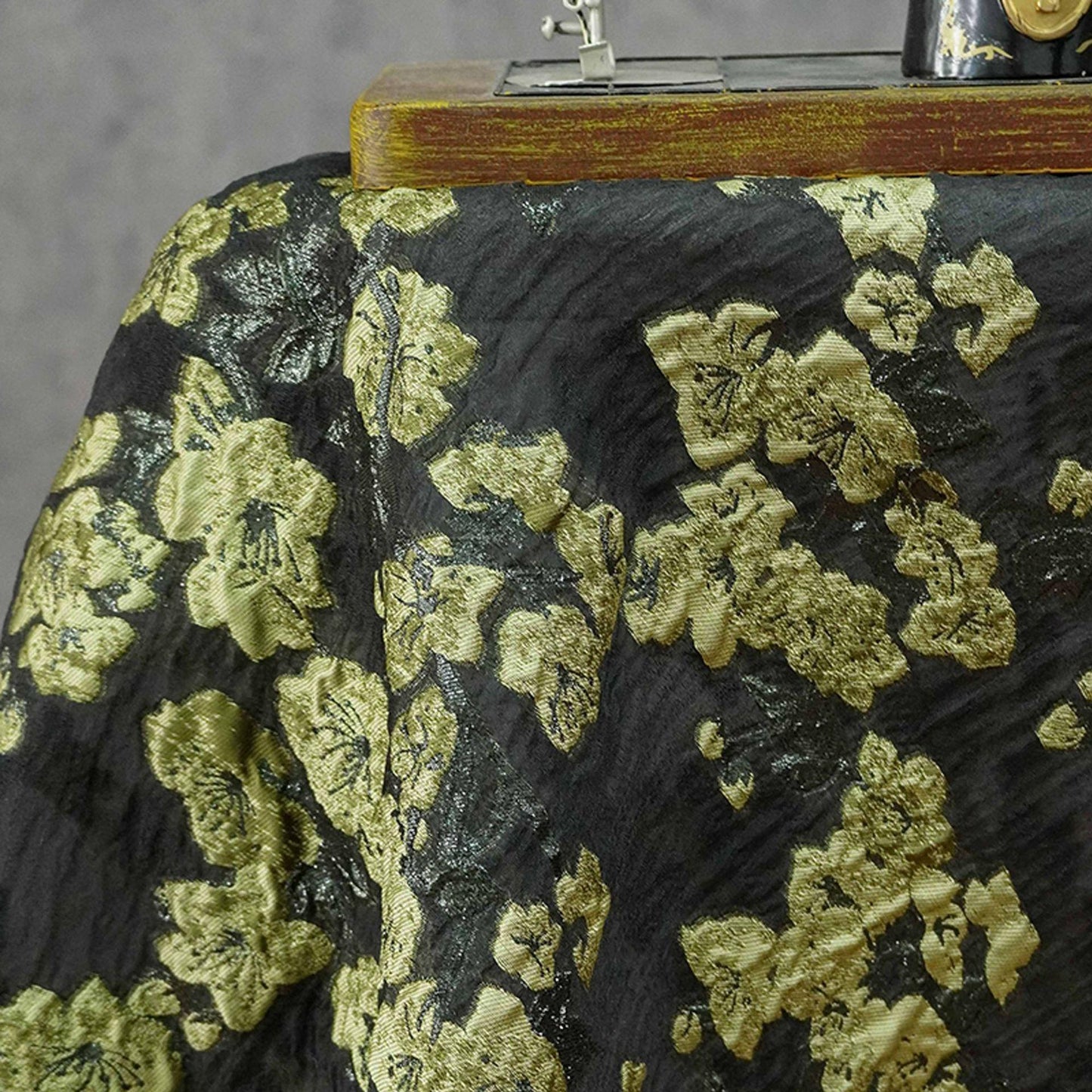 Embossed Floral Gold Jacquard Fabric by Yard, Semi Sheer Draped Brocade Textile, Luxury Designer Fabric for Dresses Decor, 55"Wide