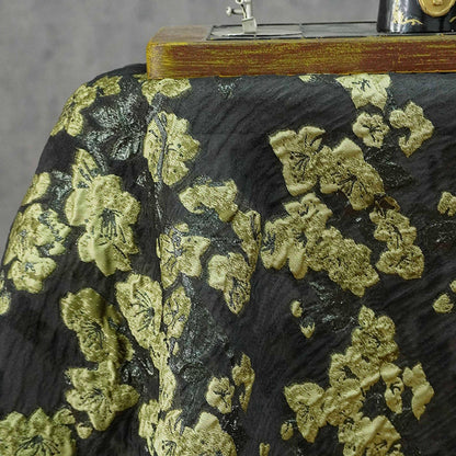 Embossed Floral Gold Jacquard Fabric by Yard, Semi Sheer Draped Brocade Textile, Luxury Designer Fabric for Dresses Decor, 55"Wide