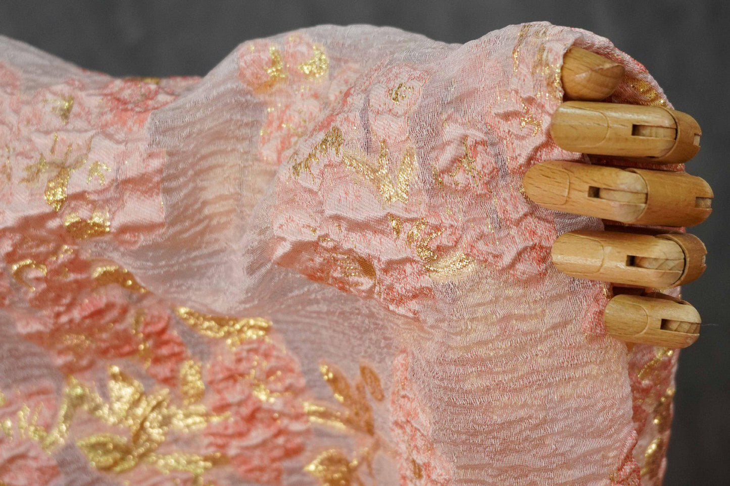 Embossed Floral Gold Jacquard Fabric by Yard, Semi Sheer Draped Brocade Textile, Luxury Designer Fabric for Dresses Decor, 55"Wide