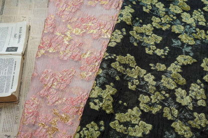 Embossed Floral Gold Jacquard Fabric by Yard, Semi Sheer Draped Brocade Textile, Luxury Designer Fabric for Dresses Decor, 55"Wide