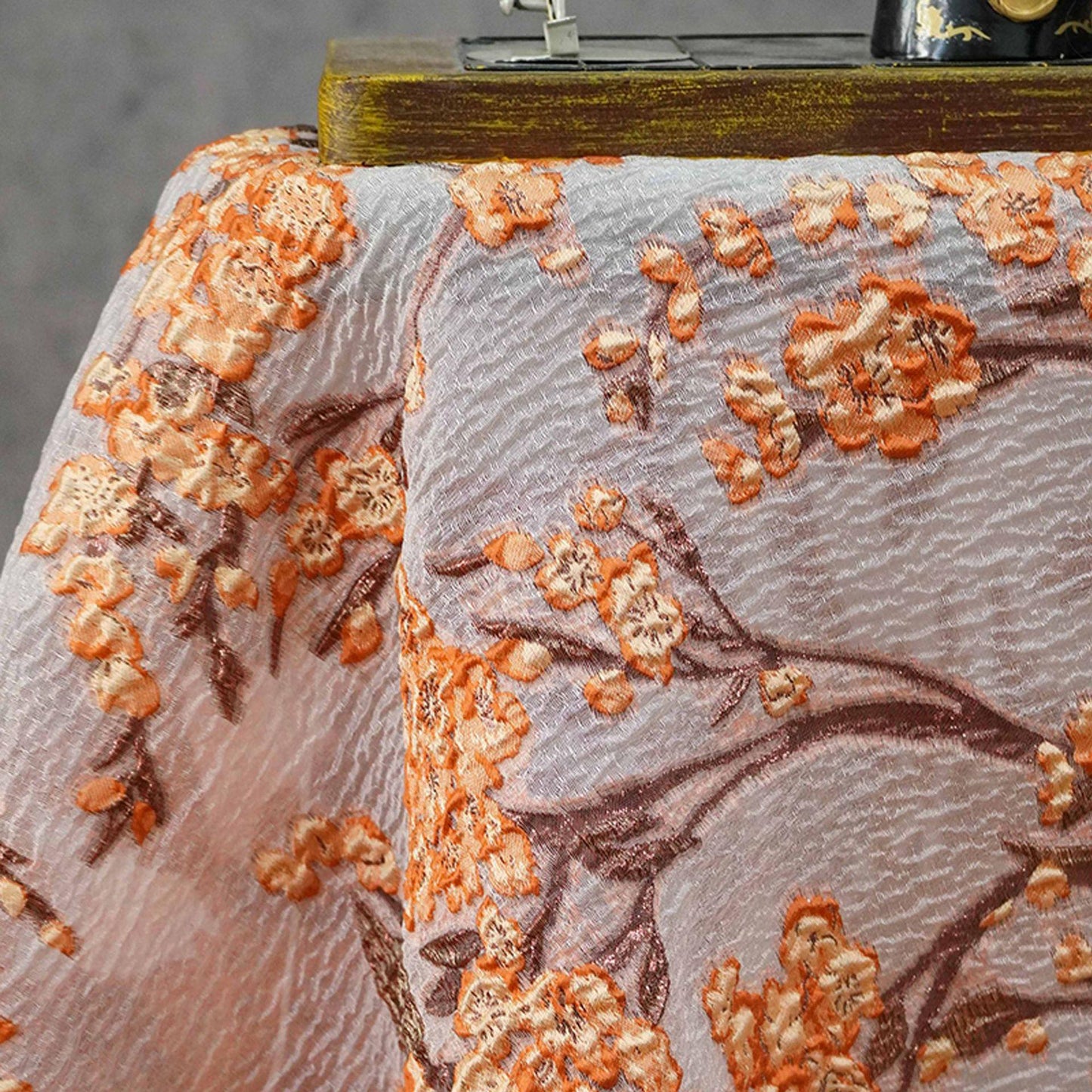 Plum Blossom Embossed Jacquard Fabric by Yard, Semi Sheer Floral Textile, Spring Summer Designer Fabric for Dresses Shawls, 55"Wide