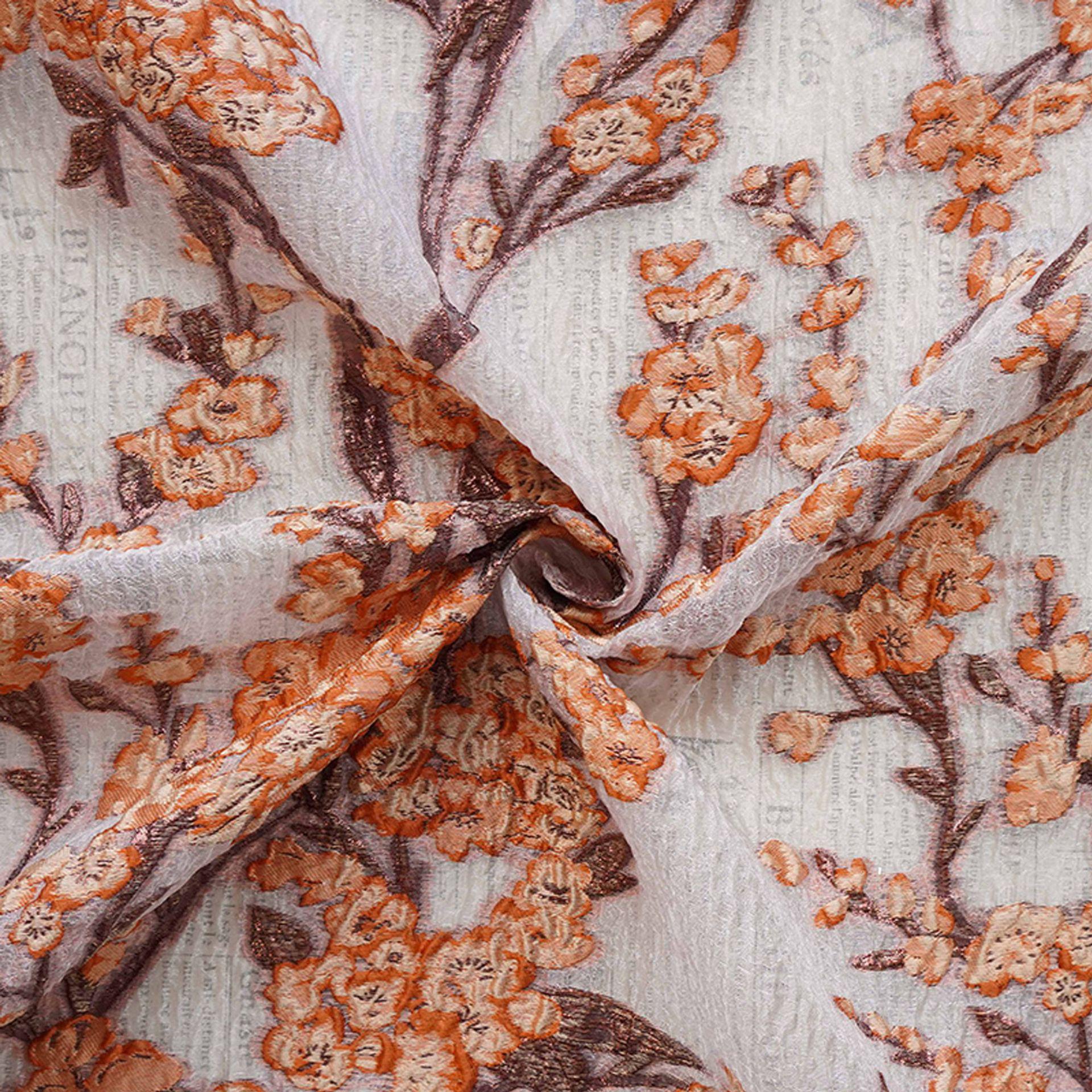 Plum Blossom Embossed Jacquard Fabric by Yard, Semi Sheer Floral Textile, Spring Summer Designer Fabric for Dresses Shawls, 55"Wide