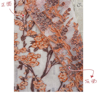 Plum Blossom Embossed Jacquard Fabric by Yard, Semi Sheer Floral Textile, Spring Summer Designer Fabric for Dresses Shawls, 55"Wide