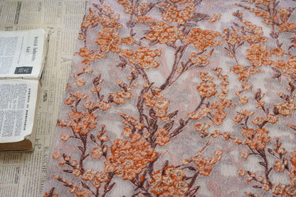 Plum Blossom Embossed Jacquard Fabric by Yard, Semi Sheer Floral Textile, Spring Summer Designer Fabric for Dresses Shawls, 55"Wide