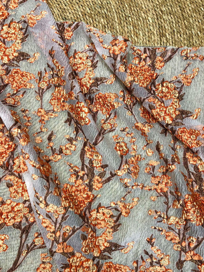 Plum Blossom Embossed Jacquard Fabric by Yard, Semi Sheer Floral Textile, Spring Summer Designer Fabric for Dresses Shawls, 55"Wide