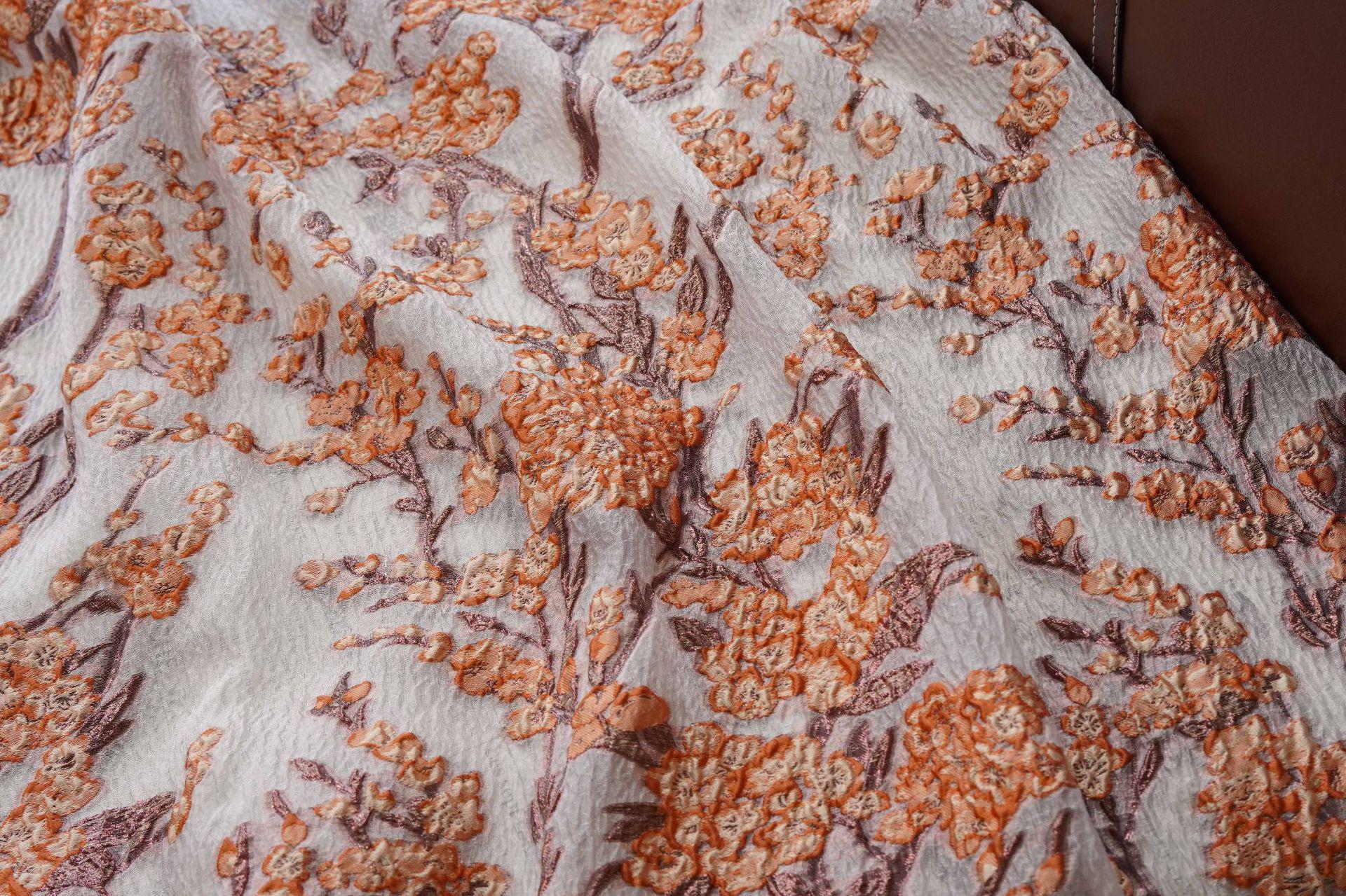 Plum Blossom Embossed Jacquard Fabric by Yard, Semi Sheer Floral Textile, Spring Summer Designer Fabric for Dresses Shawls, 55"Wide
