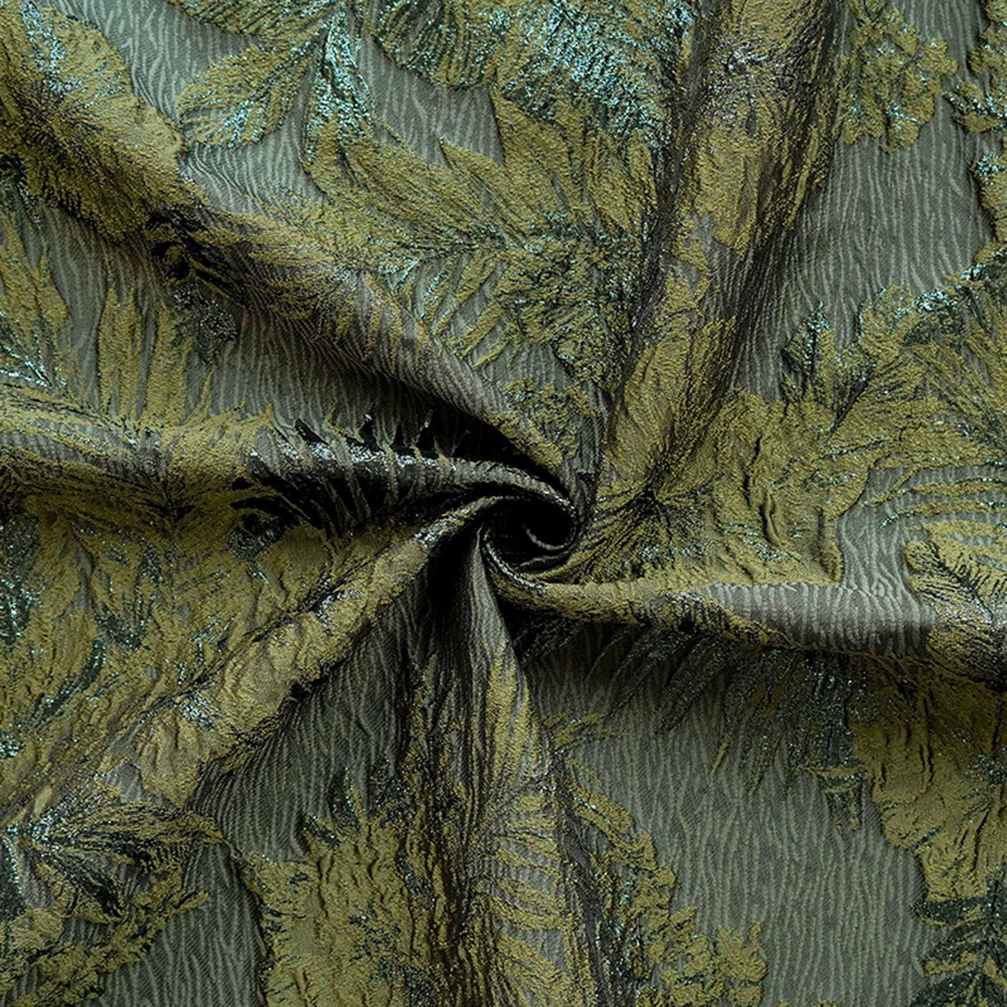 Moss Green Palm Leaf Jacquard Fabric by Yard, Vintage Embossed Botanical Textile, Luxury Draped Fabric for Fashion Decor, 55" Wide