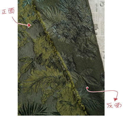 Moss Green Palm Leaf Jacquard Fabric by Yard, Vintage Embossed Botanical Textile, Luxury Draped Fabric for Fashion Decor, 55" Wide