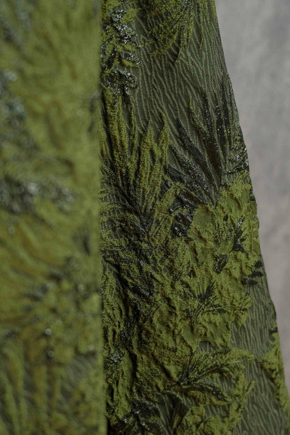 Moss Green Palm Leaf Jacquard Fabric by Yard, Vintage Embossed Botanical Textile, Luxury Draped Fabric for Fashion Decor, 55" Wide